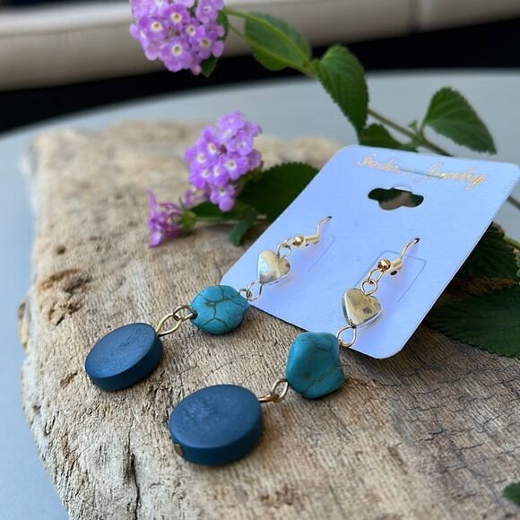 TURQUOISE AND SILVER HEART DROP EARRINGS  BNWT - Picture 4 of 4